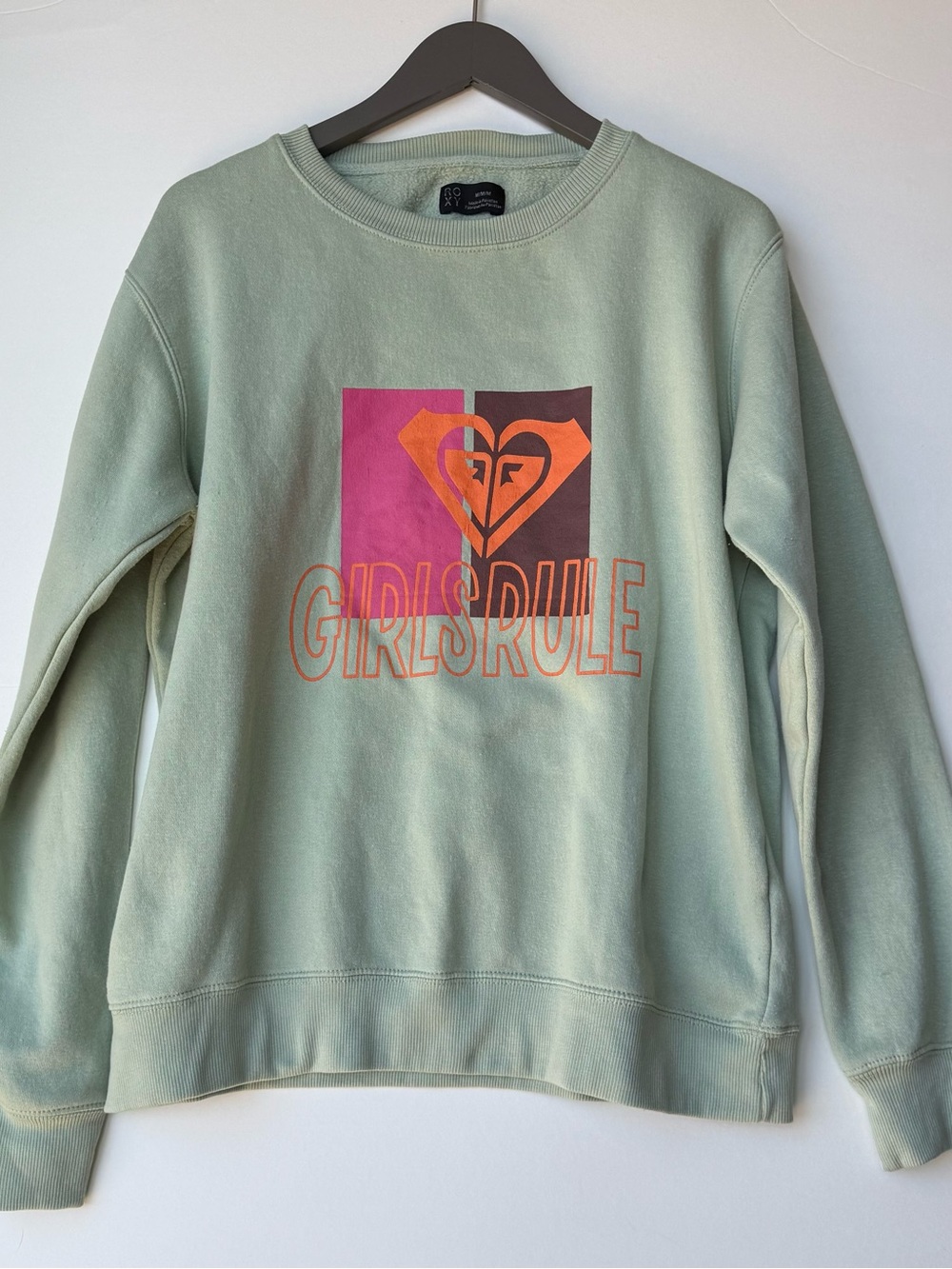 Roxy Girls Rule Graphic Sweatshirt Women’s Medium Mint Green Crewneck Pullover